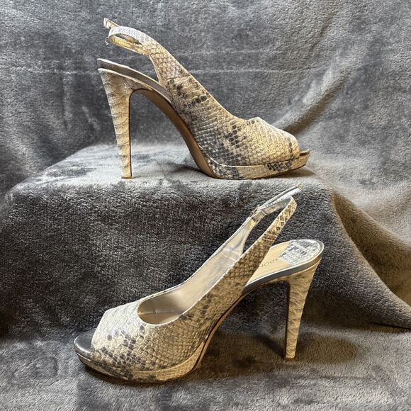 Donald J Pliner Heels Size 8M Gold Shimmer Snakeskin Slingback Allie Peep Toe - Picture 4 of 16